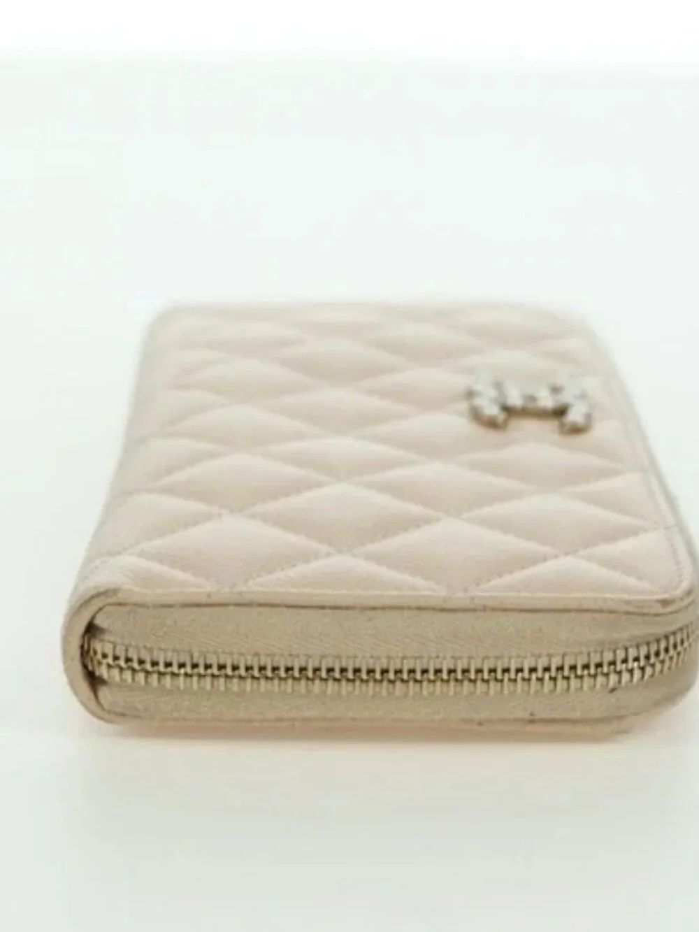 CHANEL Long Wallet Lamb Skin Beige Gold CC Auth 167178SAM